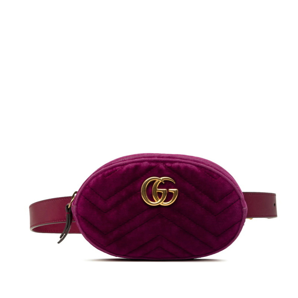 Gucci GG Marmont Quilted Crossbody Shoulder Bag, 476434, Purple Velvet Leathe...